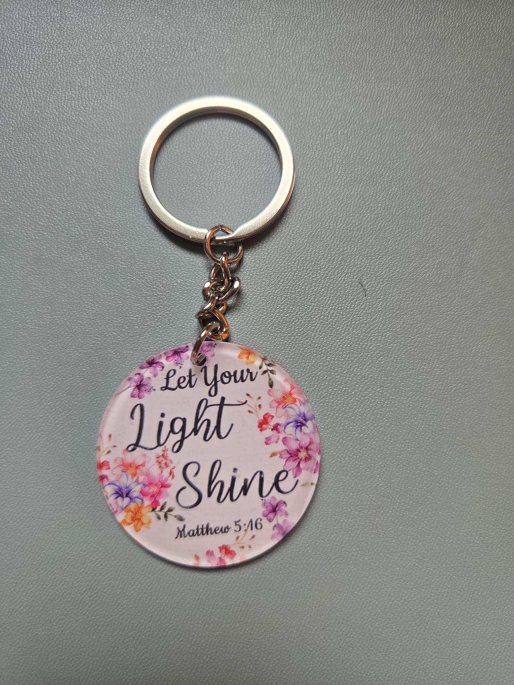 "Let Your Light Shine" Faith Keychain Pink Floral